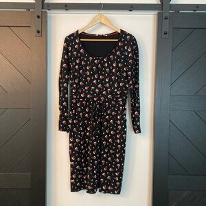 Boden Women's Mabel Jersey Dress Long Sleeve Waistband Poppy Print Size 10 Midi